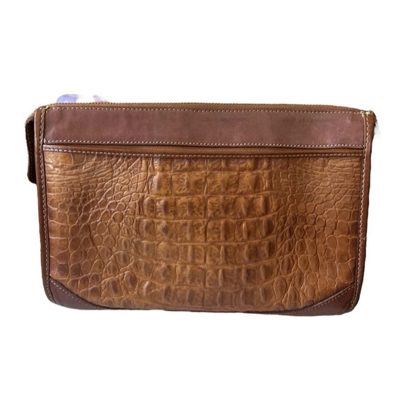 Vintage Brahmin Brown Leather Pecan Croc Purse Shoulder Handbag Crossbody - Picture 2 of 7